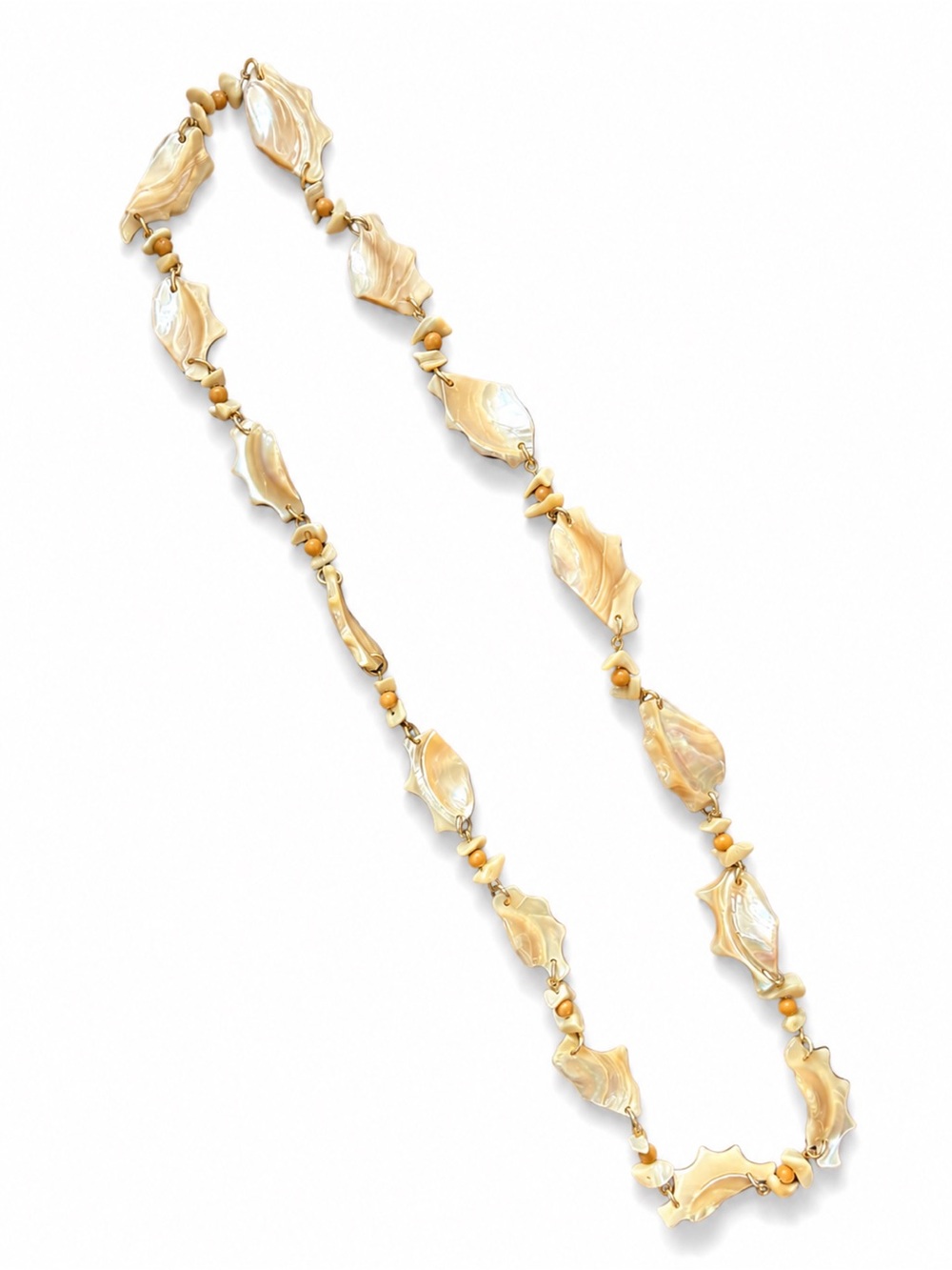 Vintage Bohemian Mother of Pearl Necklace- 1970’s Tropical Statement Piece